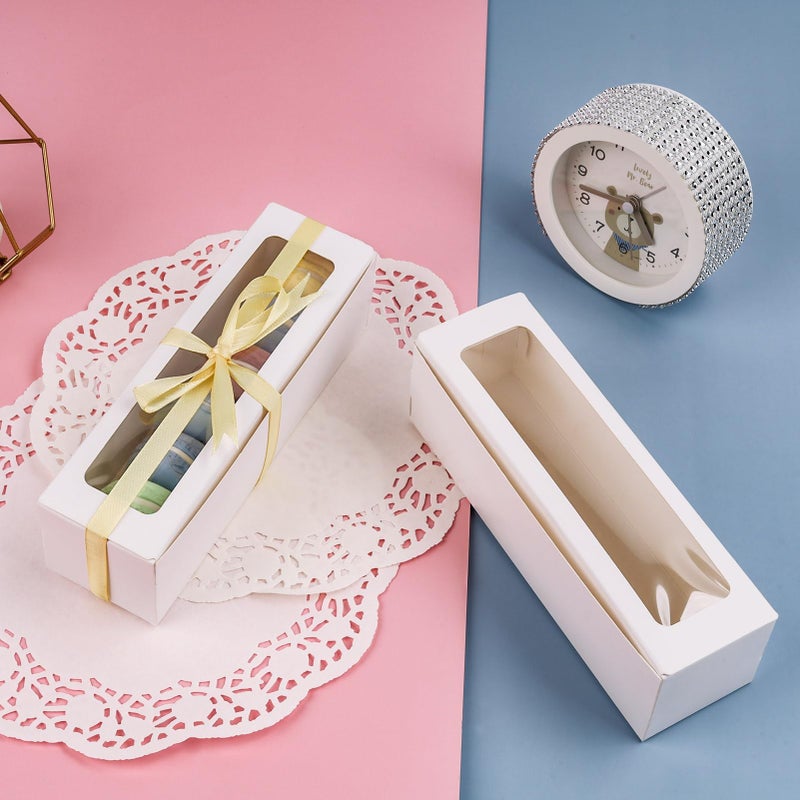 NPLUX 25 Pack Macaron Boxes for 5-7 Macarons Cookie Candy Strawberry Boxes Macaron Container Packaging Boxes with Ribbon for Gift Giving(White) - Image 3